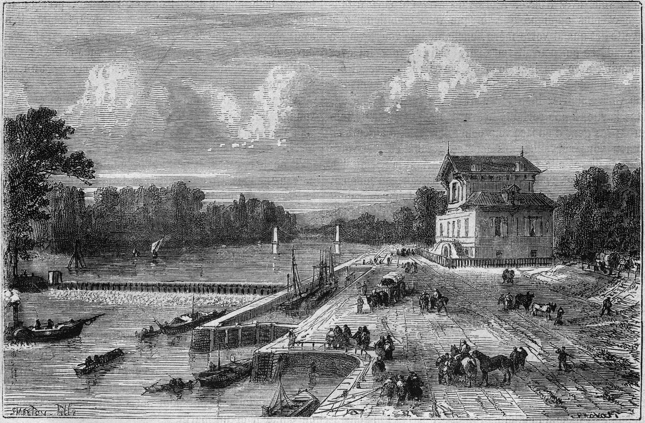 Zicht op de dam aan de Seine in Suresnes door Provost Provost