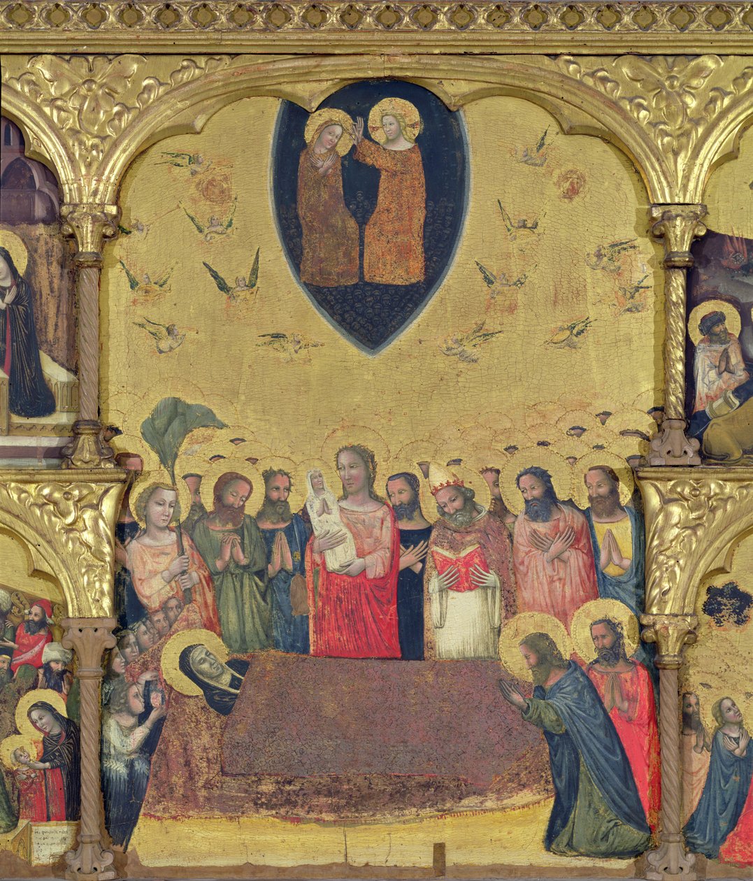 Polyptiek van de Ontslaping van de Maagd, detail (Ontslaping en Kroning) door Pseudo Jacopino di Francesco