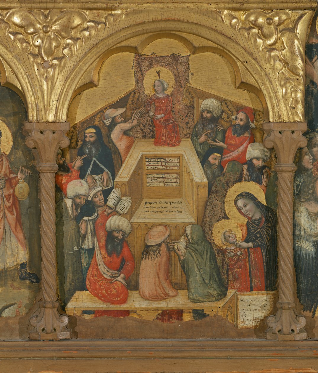 Polyptiek van de Ontslaping van de Maagd, detail van Jezus met de Dokters door Pseudo Jacopino di Francesco