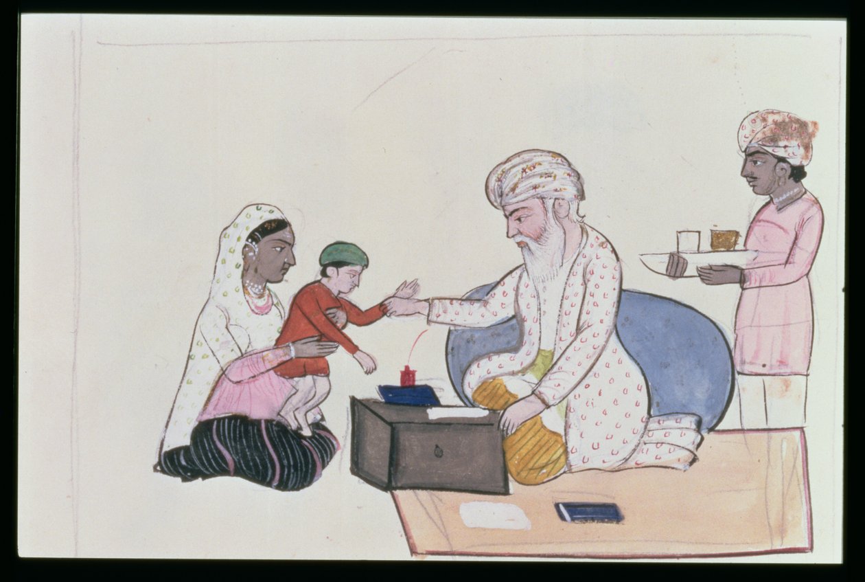 Indiase Dokter Onderzoekt een Patiënt, ca. 1890 door Punjabi School