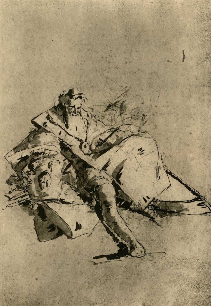 Oude man zittend door Pupil of Tiepolo