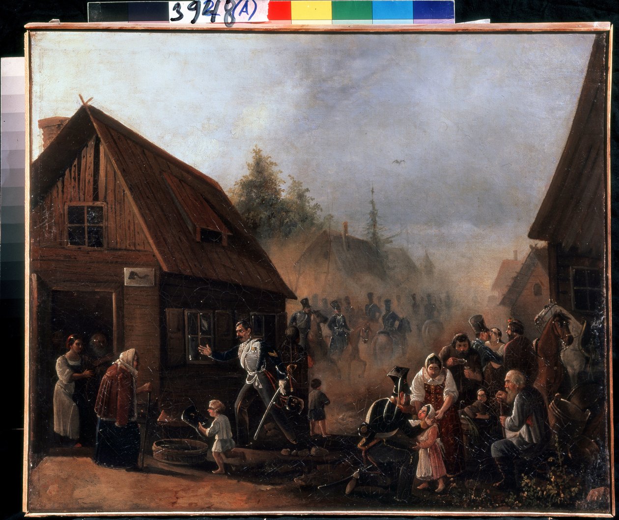 Scène van de Russisch-Franse Oorlog in 1812 door Pyotr Baykov