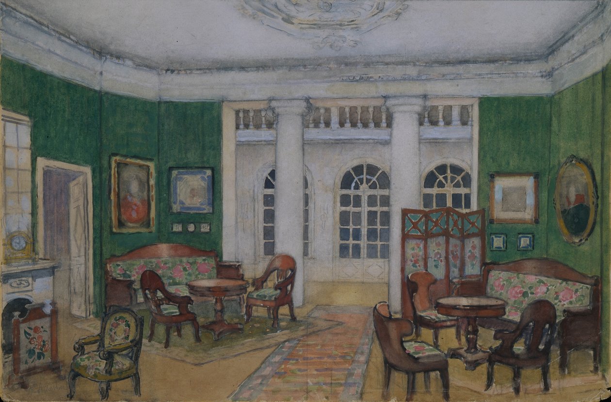 Decorontwerp voor de opera Eugene Onegin door P. Tchaikovsky, 1900s door Pyotr Borisovich Lambin