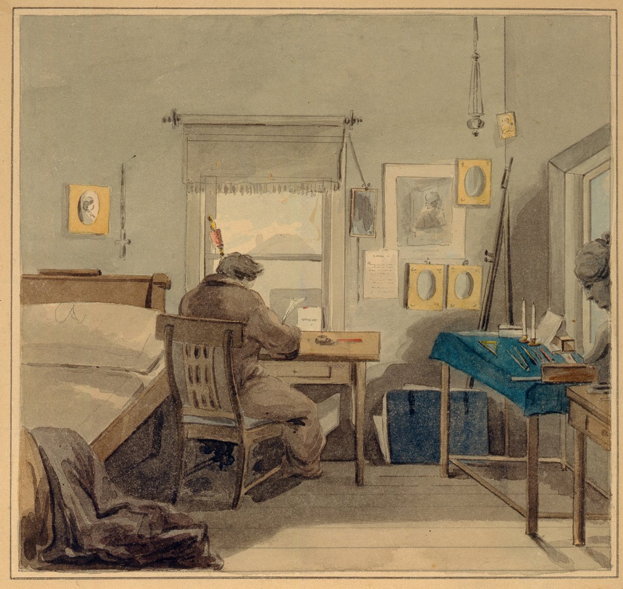 Aan het werk. In het huis van Pavel Nashchokin, 1824 door Pyotr Fyodorovich Sokolov