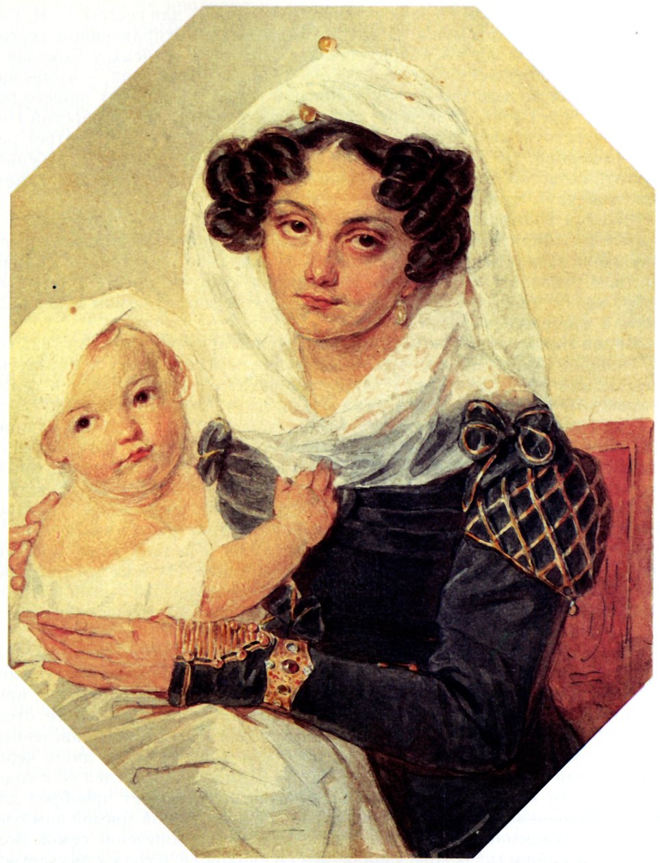 Portret van gravin Maria N. Volkonskaya 1805-1863 met zoon Nikolay, 1826 door Pyotr Fyodorovich Sokolov