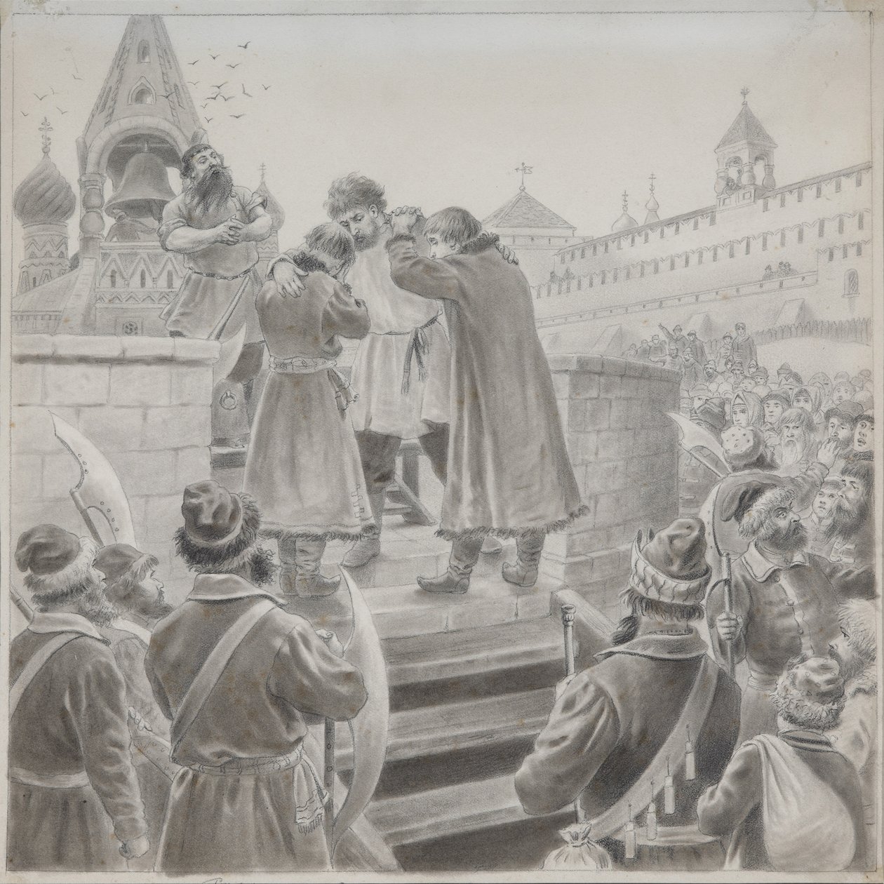 Illustratie bij het gedicht Het Lied van de Koopman Kalashnikov door M. Lermontov door Pyotr Ivanovich Korovin