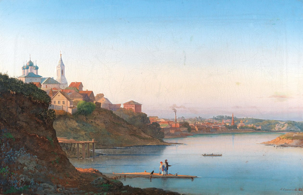 De Dormitiekerk op Krutitsy in Moskou met het Simonov-klooster op de achtergrond door Pyotr Sergeevich Stepanov