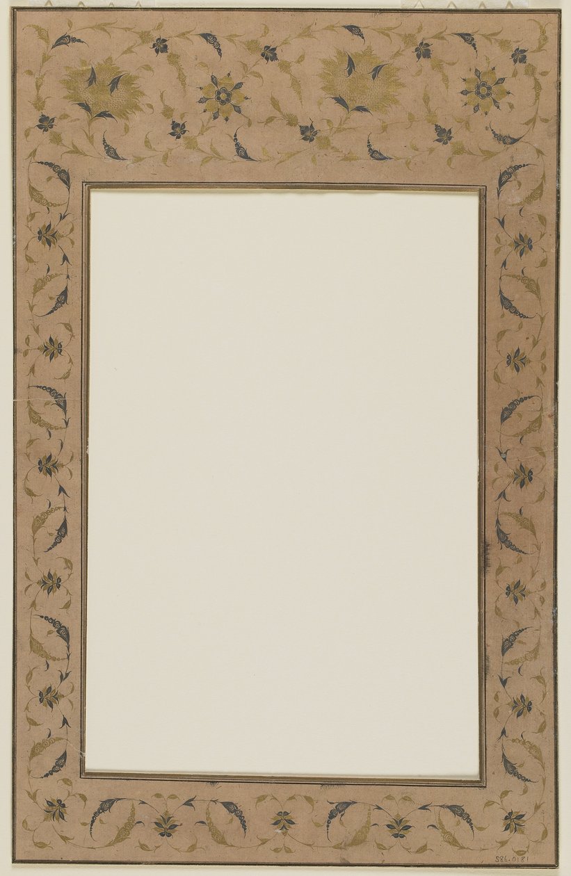 Gestencilde manuscript rand met bloemmotieven door Qajar School
