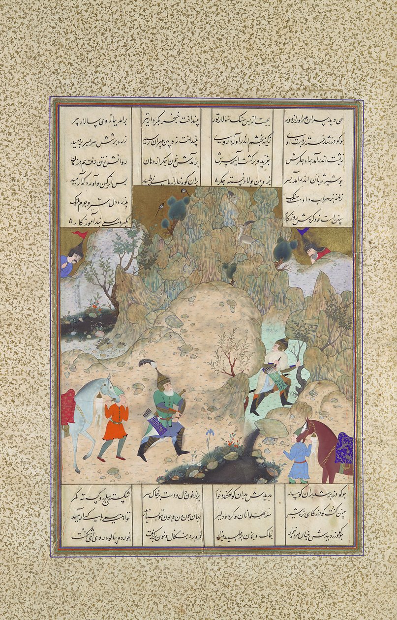 Het laatste toernooi van de torens: Gudarz tegen Piran, Folio 346r uit de Shahnama..., ca. 1525-30 door Qasim ibn 