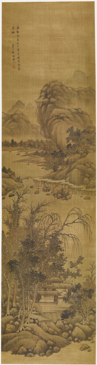 Landschap (inkt en kleur op zijde) door Qian Weicheng