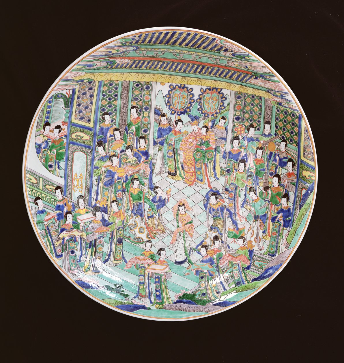 Grote Famille Verte schaal, Kangxi-periode (1662-1722) door Qing Dynasty Chinese School