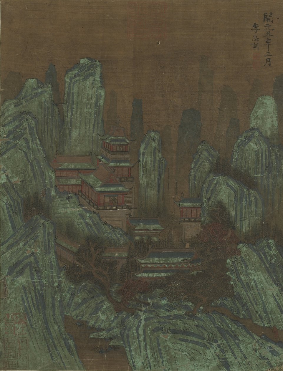 Bergtoppen en paleizen door Qing Dynasty Chinese School