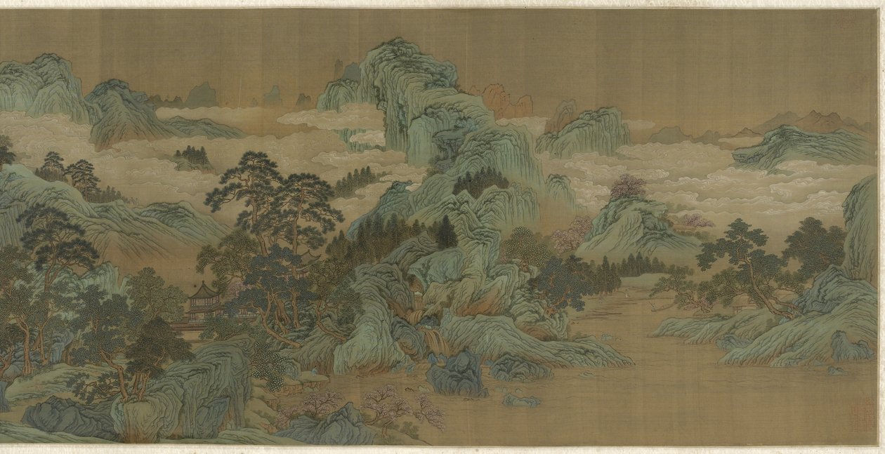 Rivierlandschap in blauw en groen, 17e-18e eeuw door Qing Dynasty Chinese School