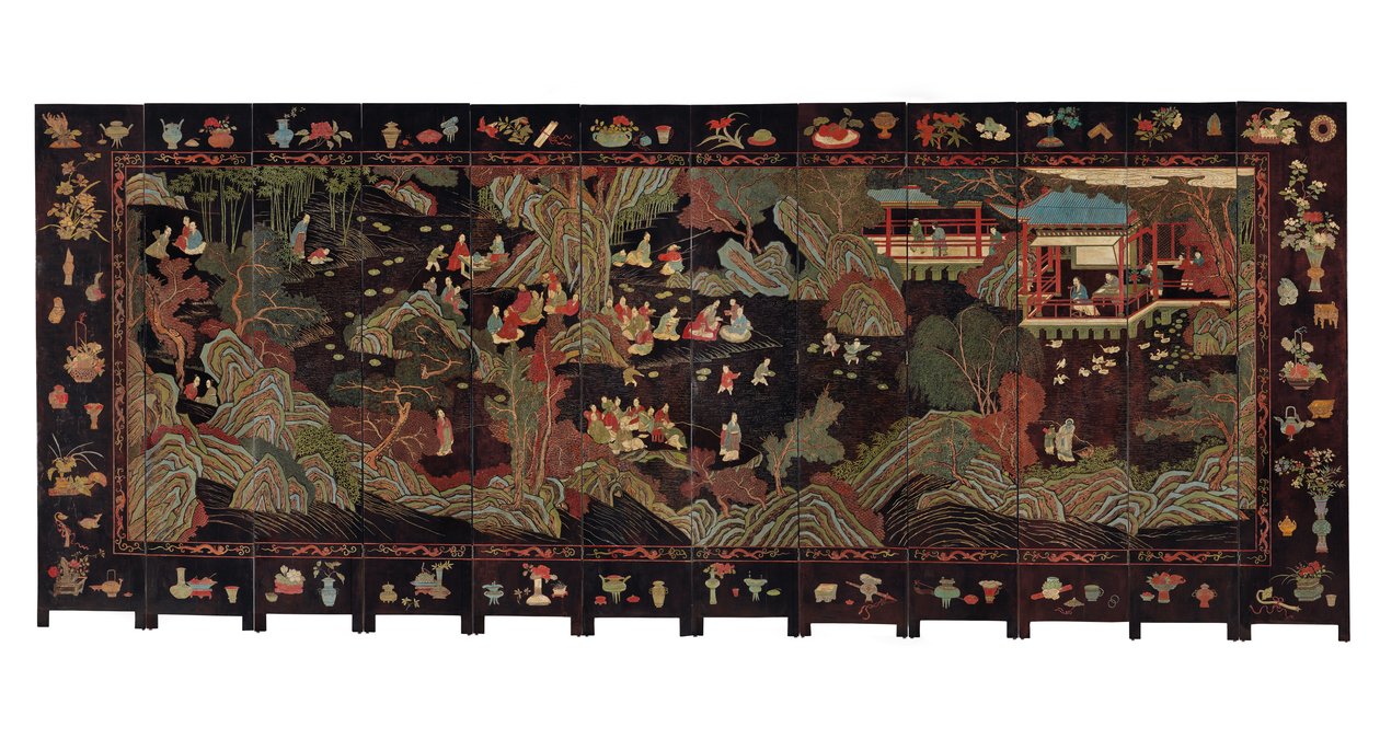 Twaalfvoudig coromandelscherm, 18e eeuw door Qing Dynasty Chinese School