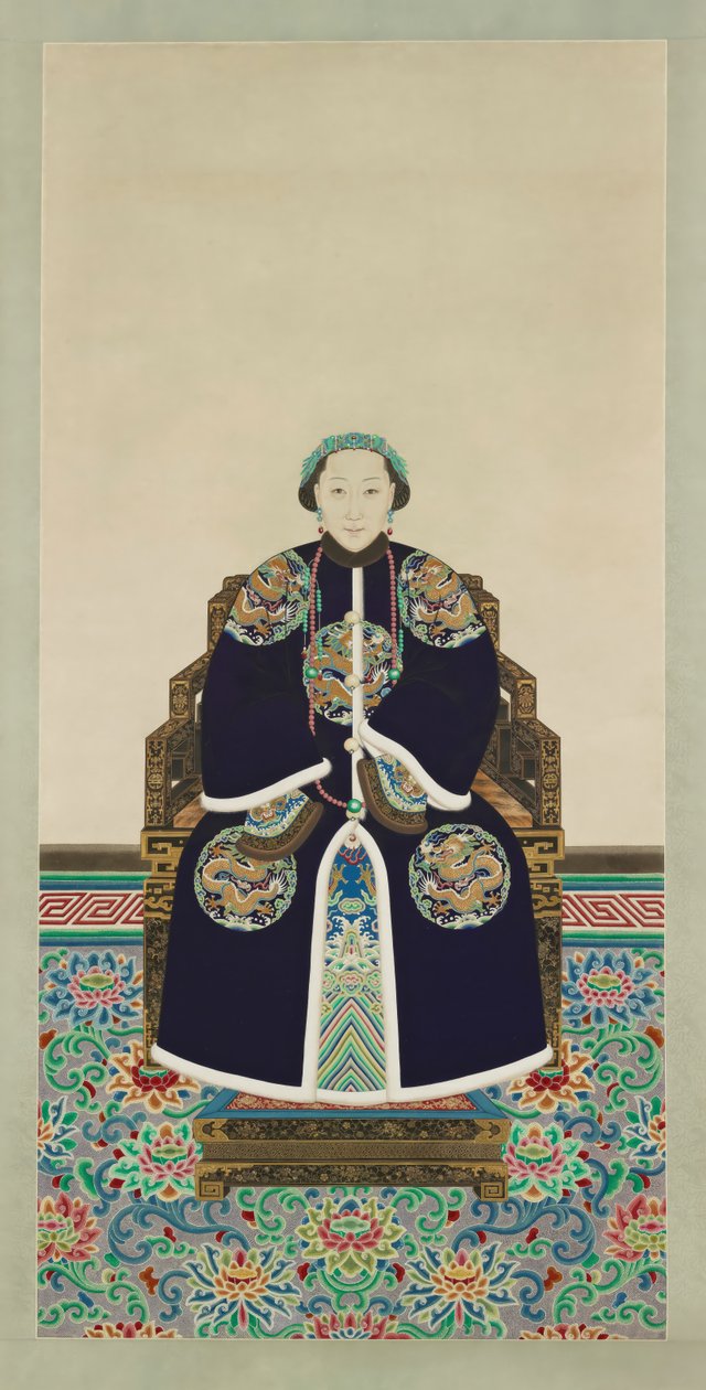 Portret van Lady Hejia, tweede vrouw van prins Zaizhi (1839-1880) (inkt en kleur op papier) door Qing dynasty Chinese School