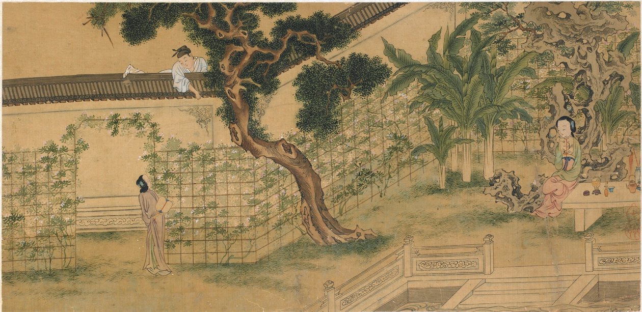 Scène uit het toneelstuk Romance of the West Chamber, door Wang Shifu, 16e eeuw door Qiu Ying
