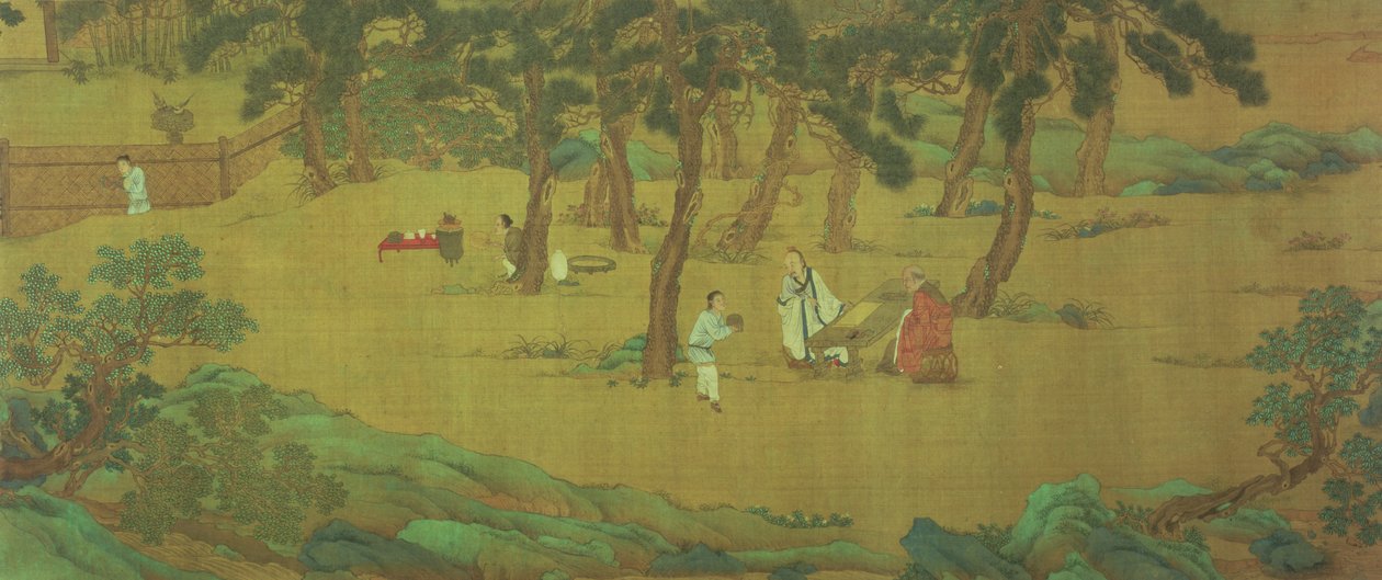 Zhao Mengfu schrijft de Hart Sutra in ruil voor thee door Qiu Ying
