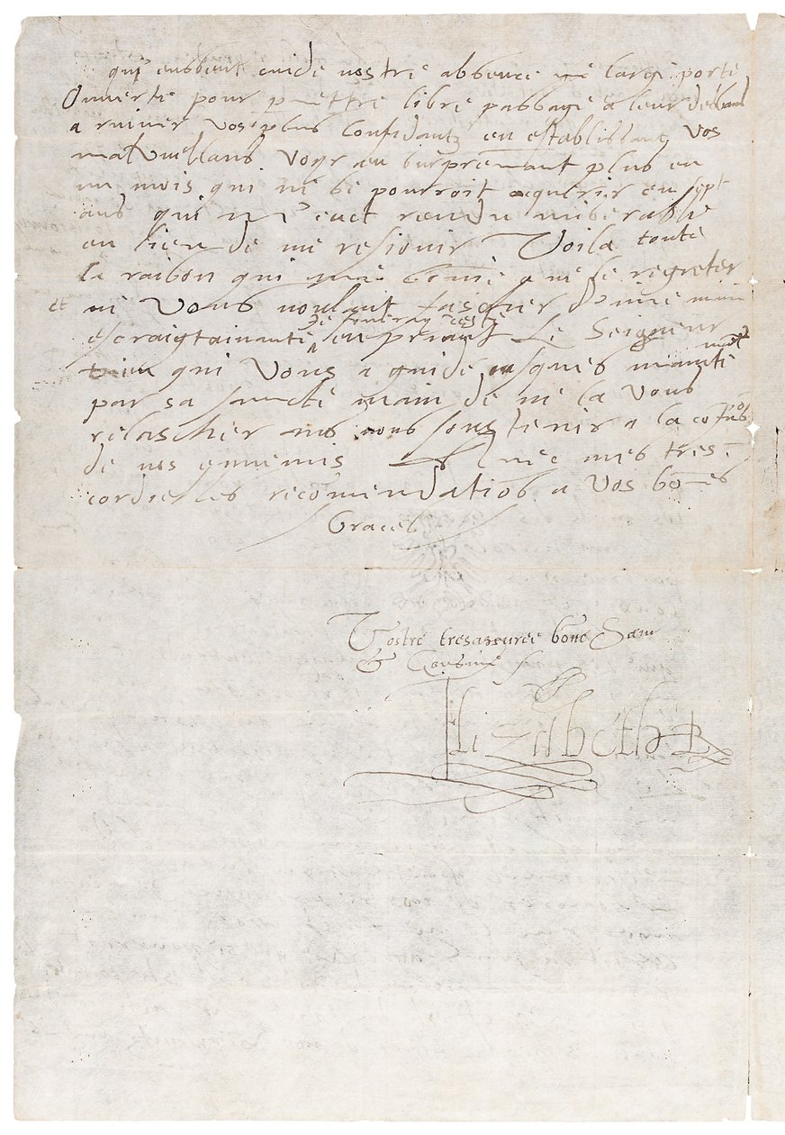 Brief in het Frans van Elizabeth I van Engeland aan Hendrik van Navarra, later Hendrik IV van Frankrijk, c.1585 door Queen Elizabeth I of England and
