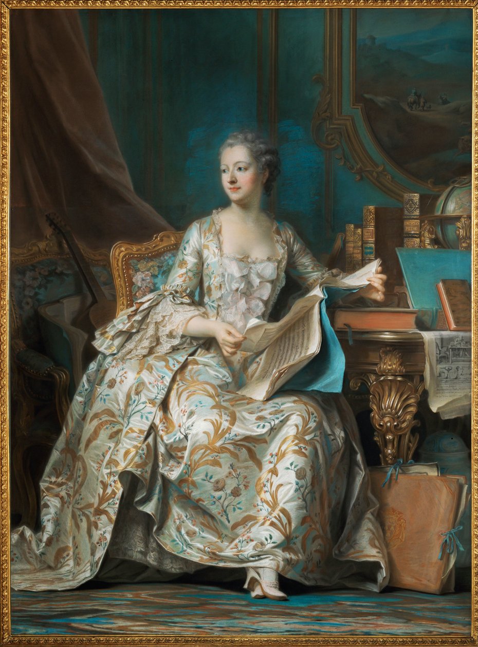 Pompadour, markiezin van (Jeanne Antoinette Poisson) (schilderij) door Quentin de la Latour