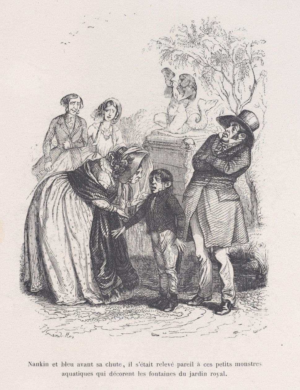 Hij rees op als die kleine zeemonsters die de fonteinen versieren, uit de Kleine Miserie..., 1843 door Quichon