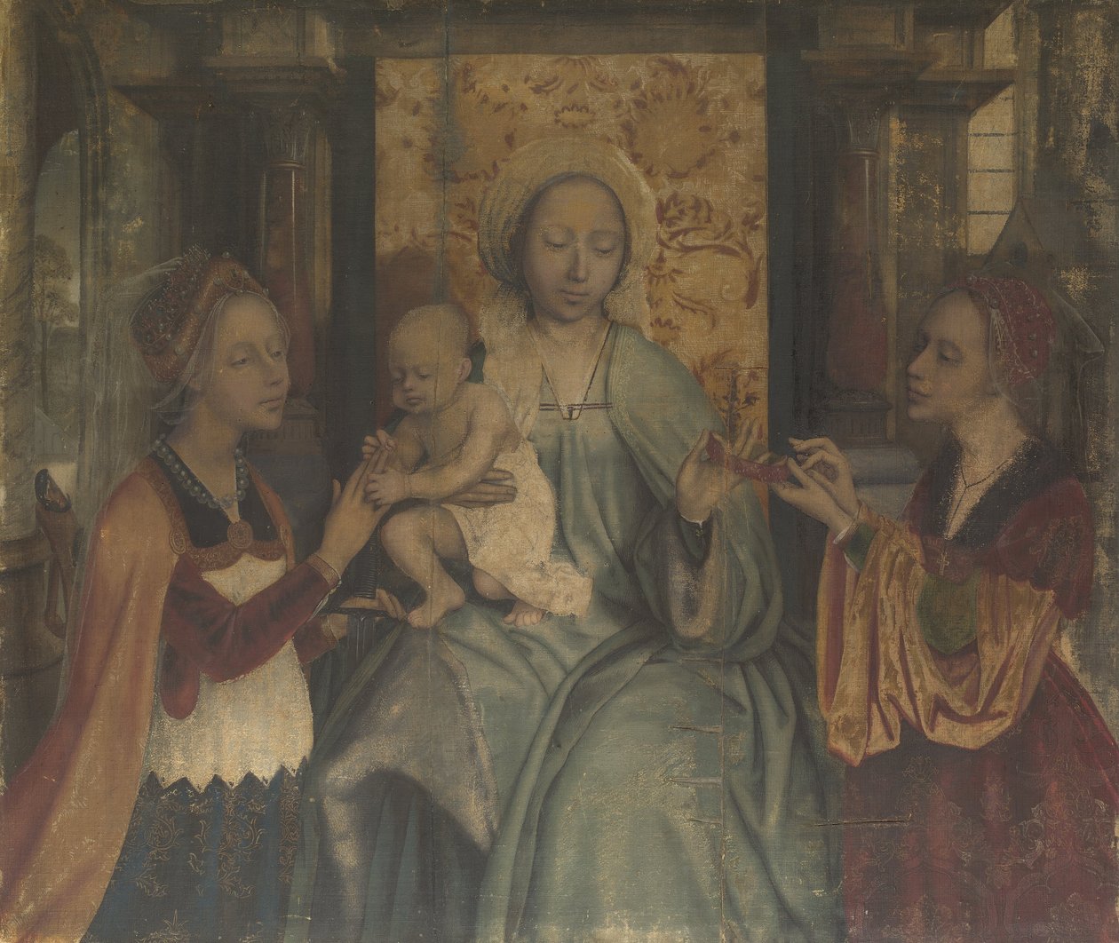 De Maagd en het Kind met de heiligen Barbara en Catharina door Quinten Massys
