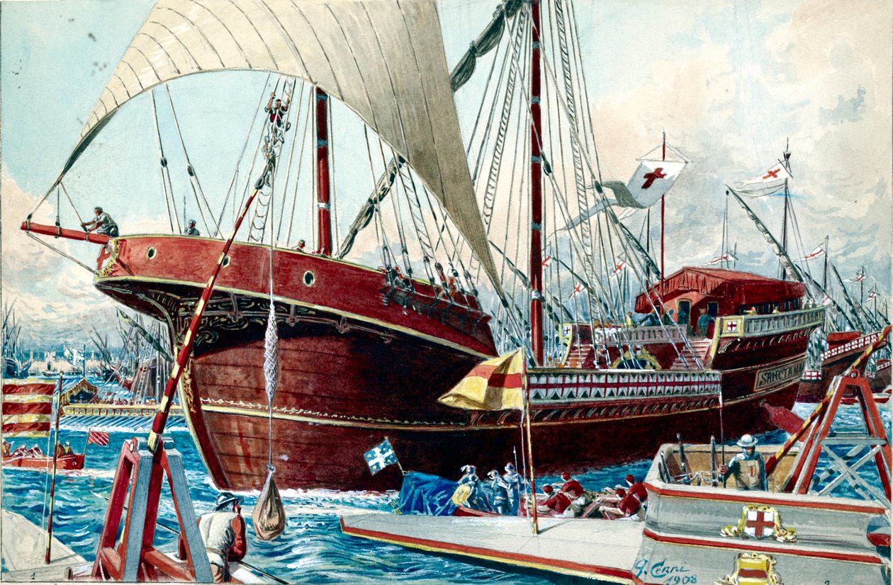 Een Genuees schip (grote zeilboot) door Quinto Cenni