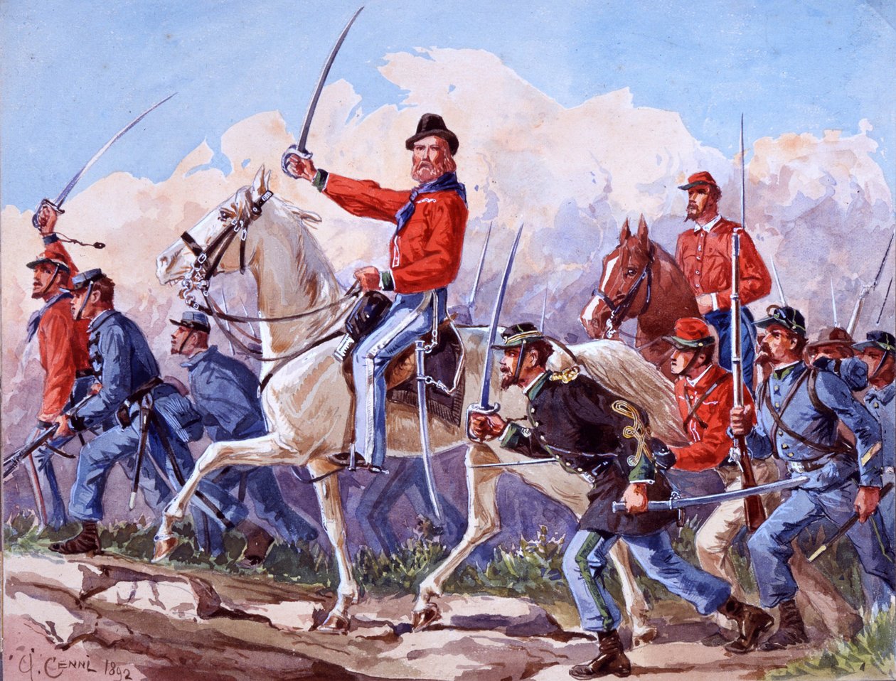 Risorgimento: de troepen van Giuseppe Garibaldi marcheren naar Rome door Quinto Cenni