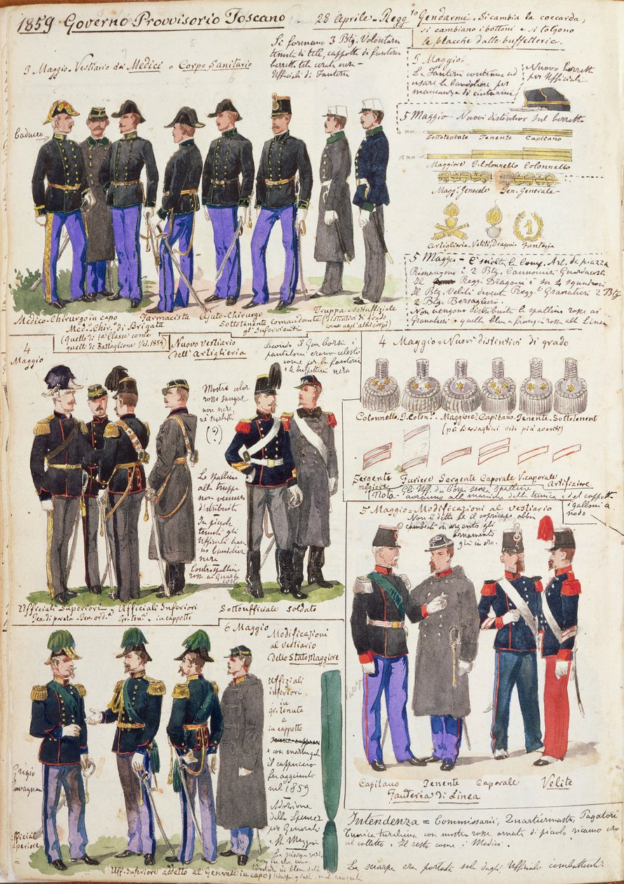 Uniformen en insignes van de voorlopige regering van Toscane door Quinto Cenni