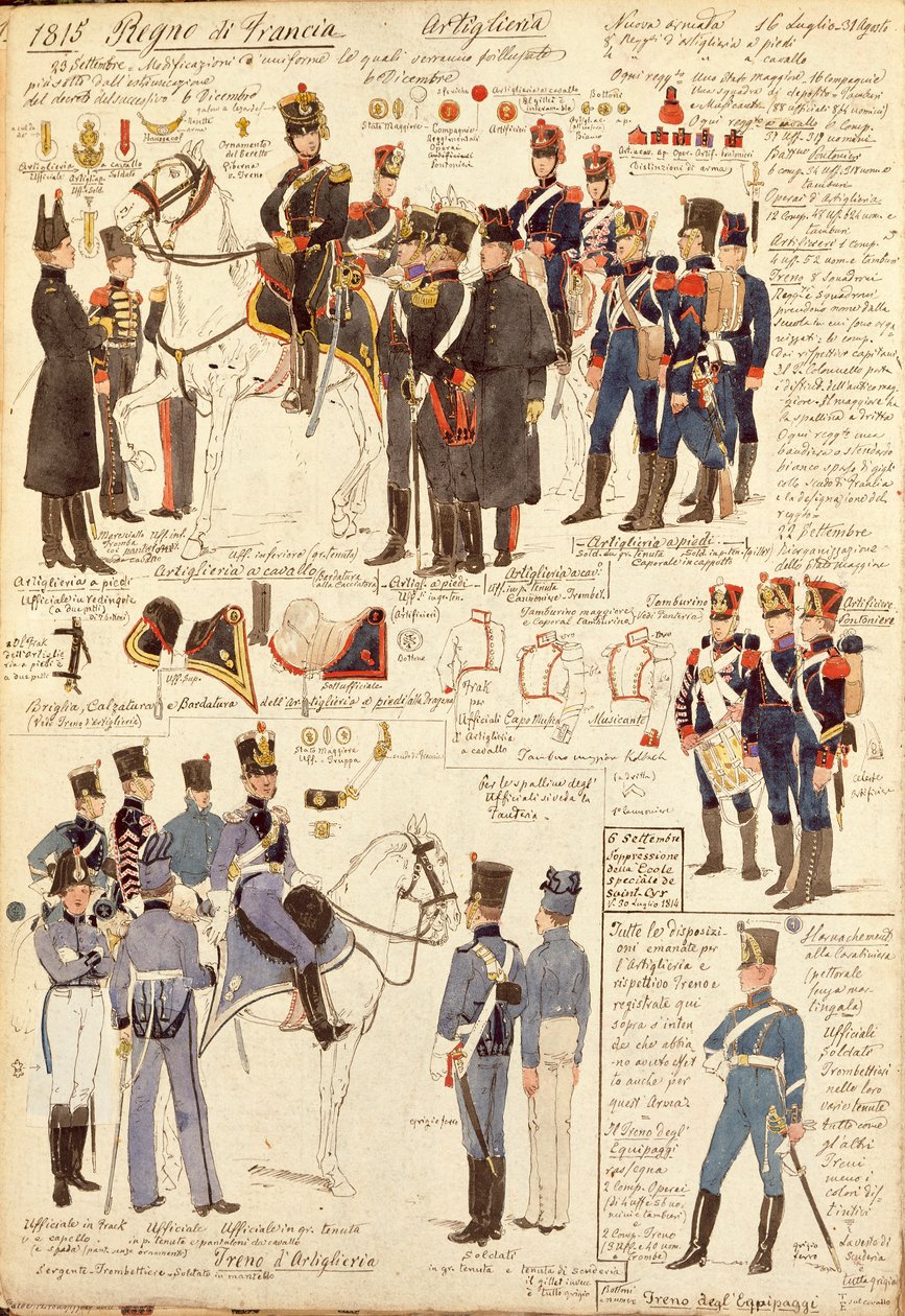 Uniformen van de artillerie van het Koninkrijk Frankrijk door Quinto Cenni
