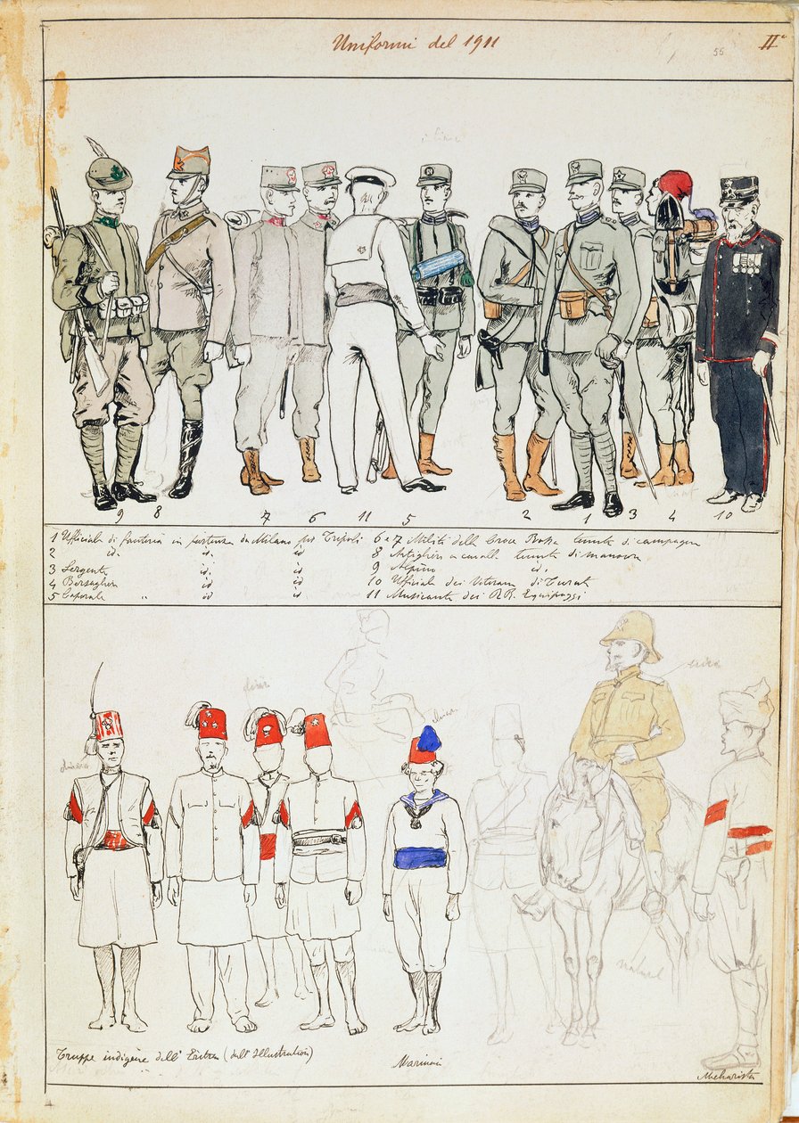 Uniformen van het Koninkrijk Italië, kleurenplaat door Quinto Cenni door Quinto Cenni