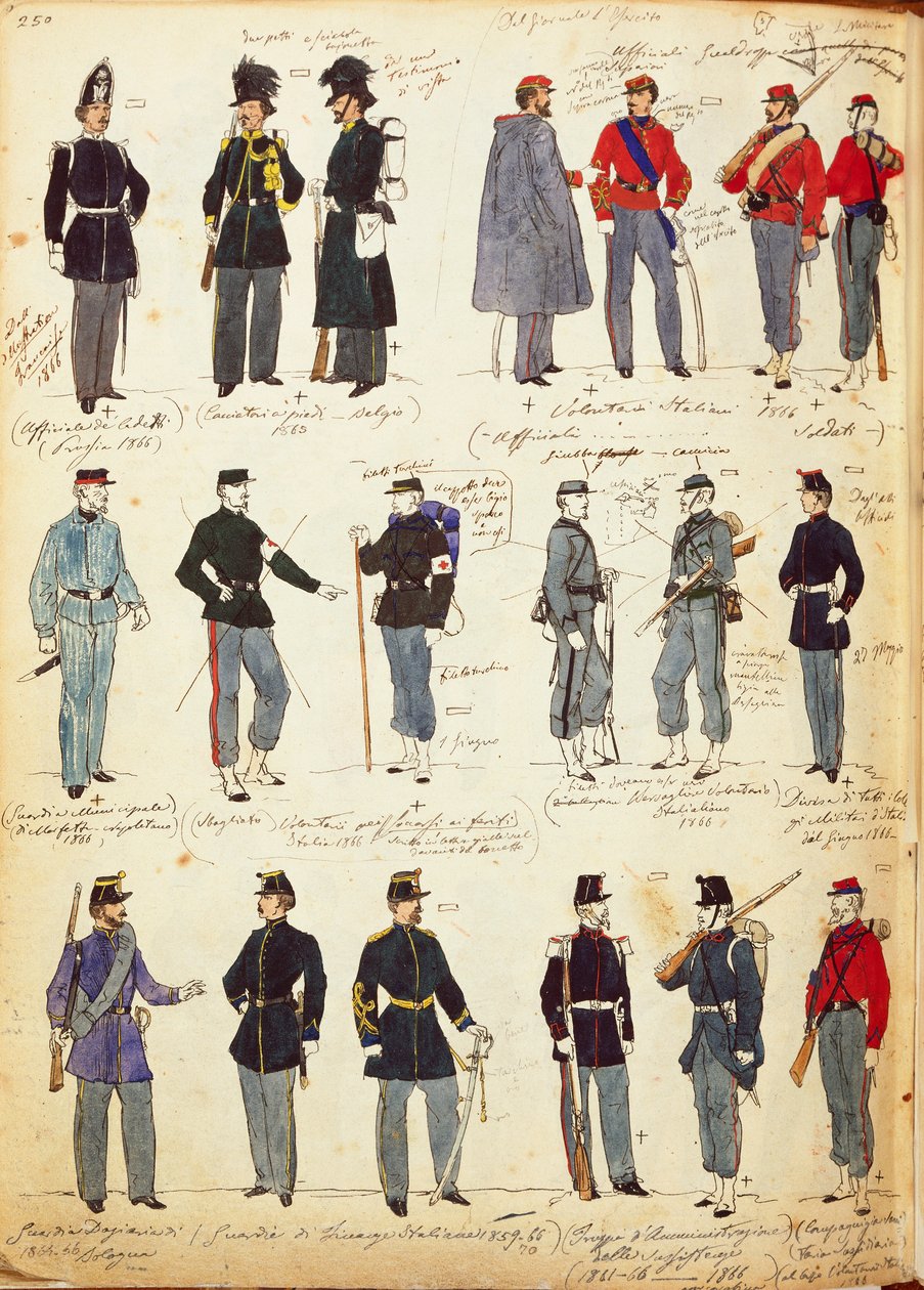 Verschillende Italiaanse uniformen in gebruik tussen 1859 en 1866 door Quinto Cenni