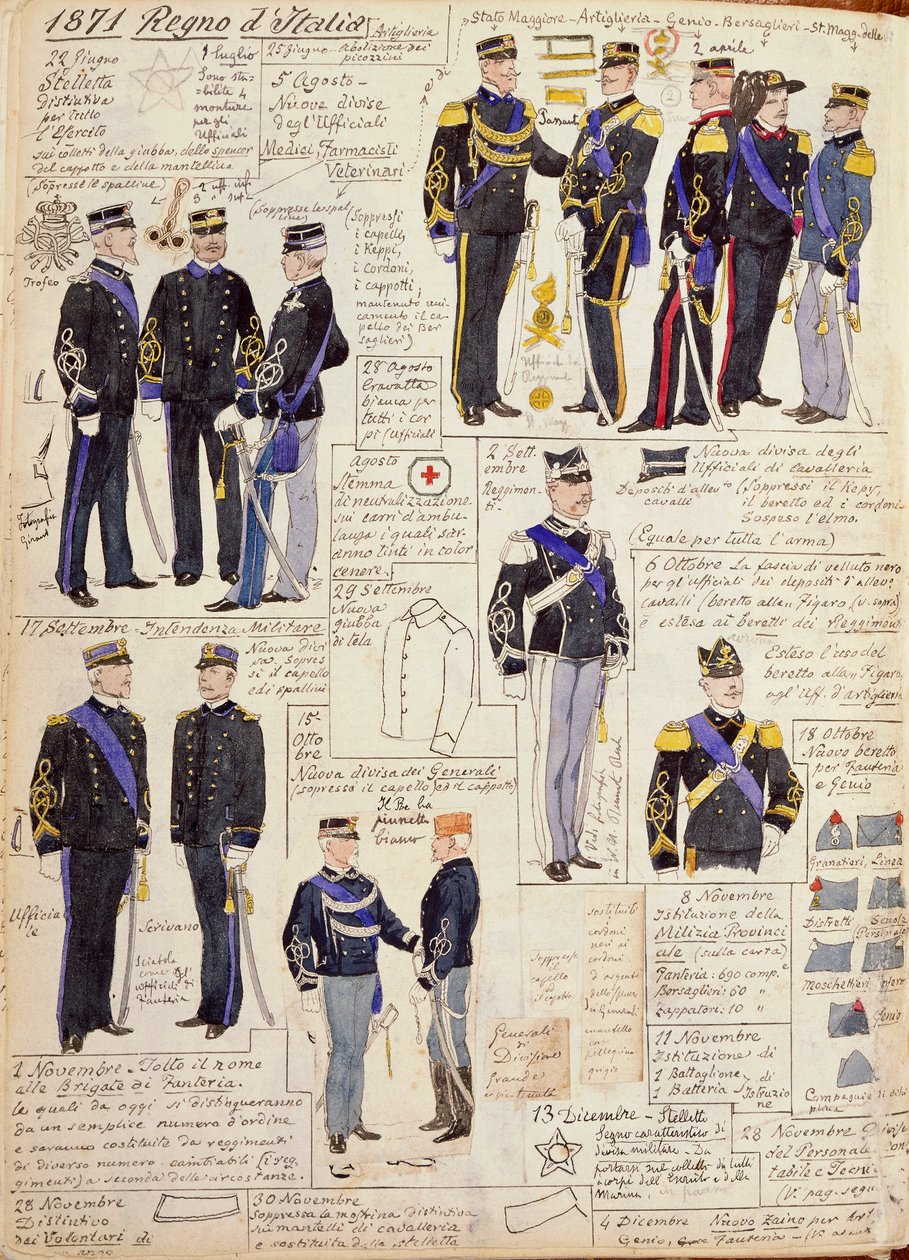 Verschillende uniformen van het Koninkrijk Italië door Quinto Cenni, kleurplaat door Quinto Cenni