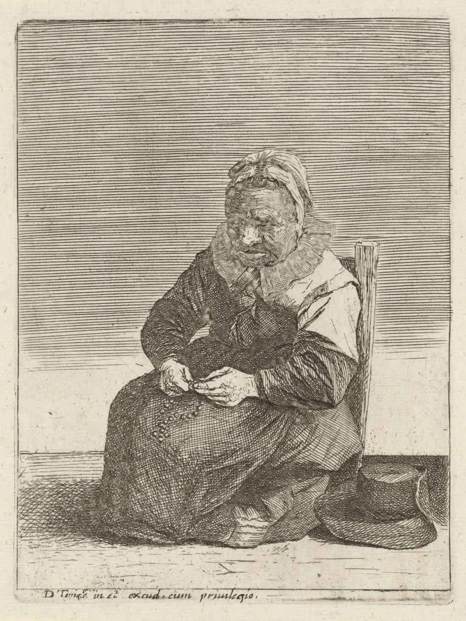 Oude vrouw met een rozenkrans door Quirin Boel (attributed to)