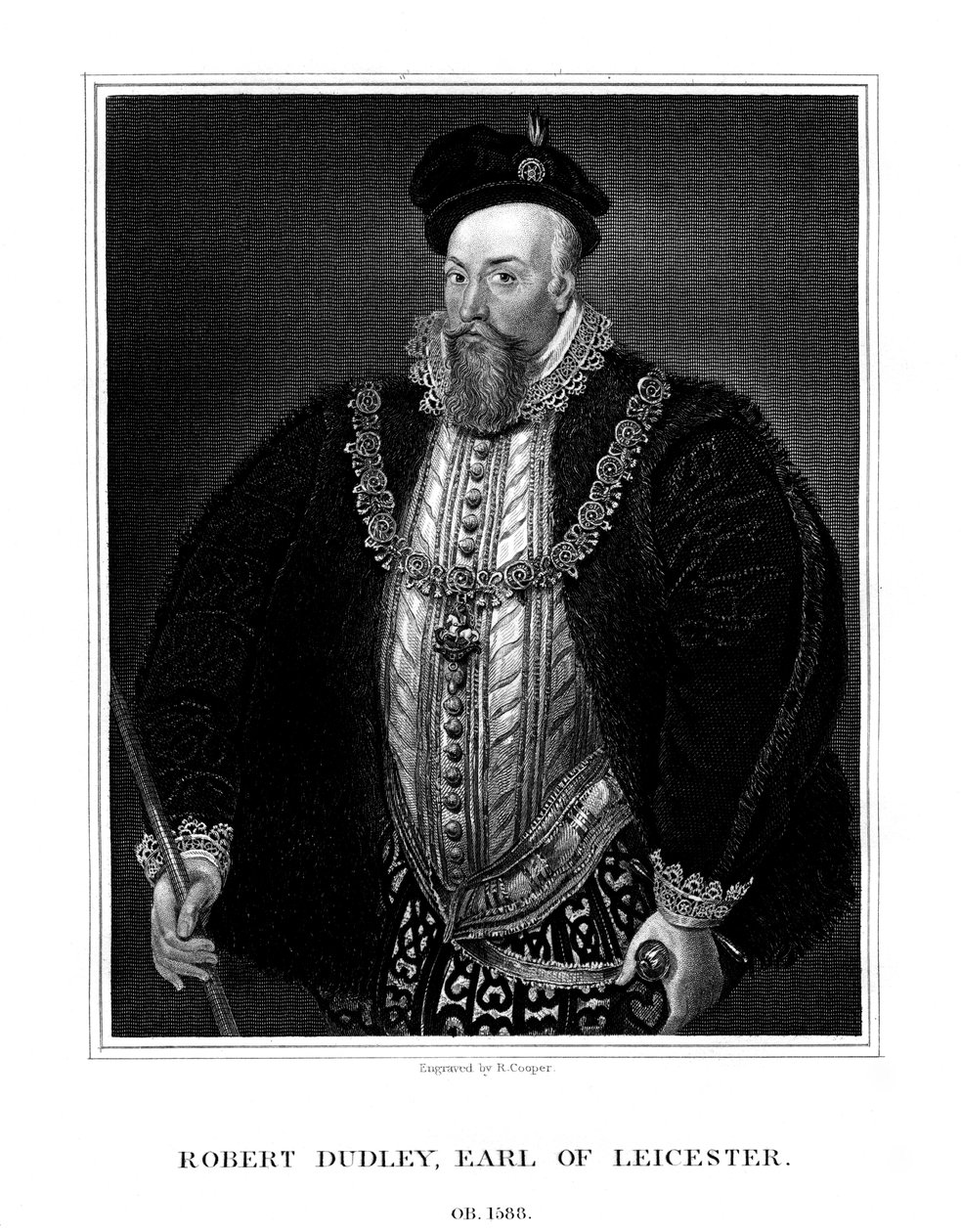 Robert Dudley, 1e Graaf van Leicester, favoriet van Koningin Elizabeth I van Engeland, 1823 door R. Cooper