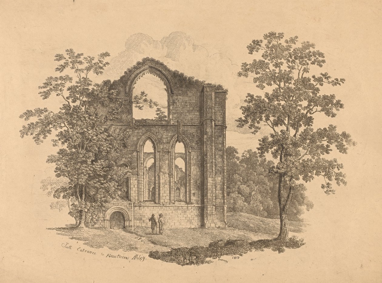 Zuidelijke Ingang van Fountains Abbey door R. Dunning