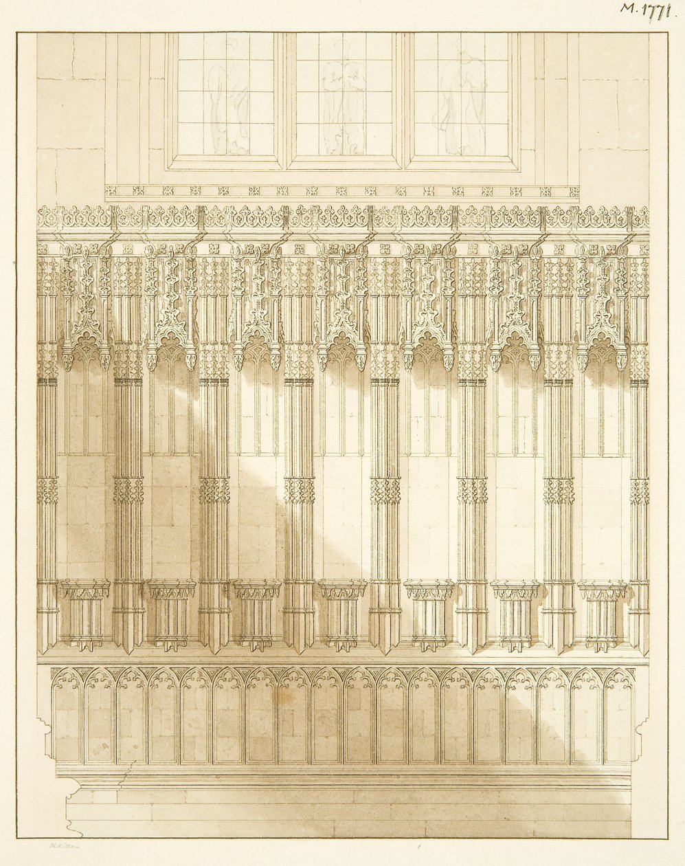 Scherm aan het oostelijke uiteinde van de noordelijke zijbeuk van de kathedraal van Bristol door R. Kitson
