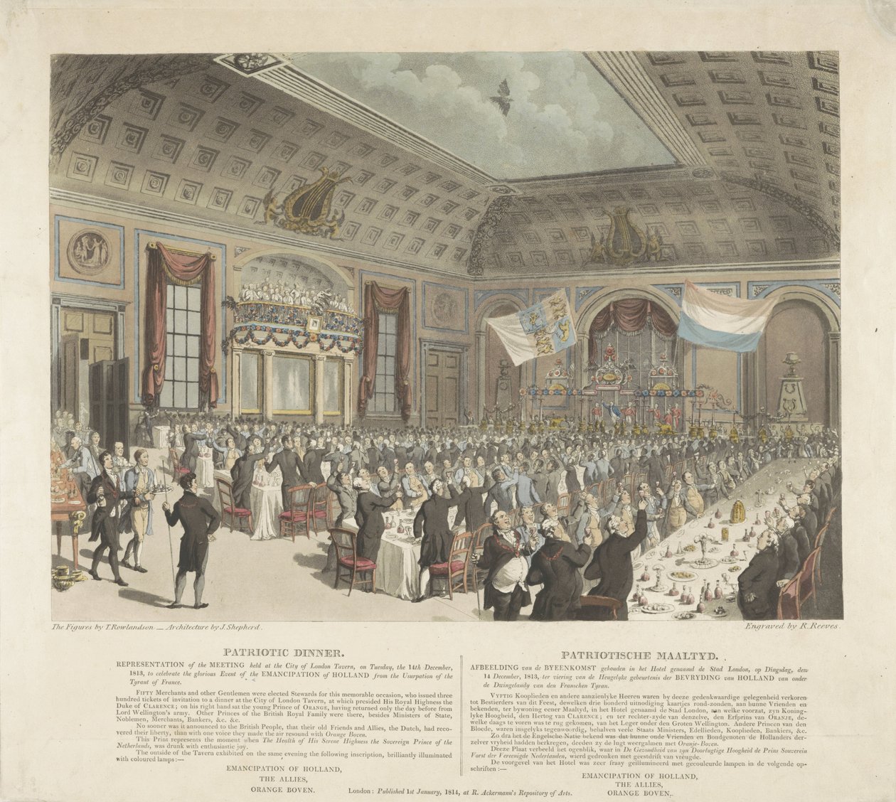 Patriotische maaltijd te Londen, 1813 door R. Reeves