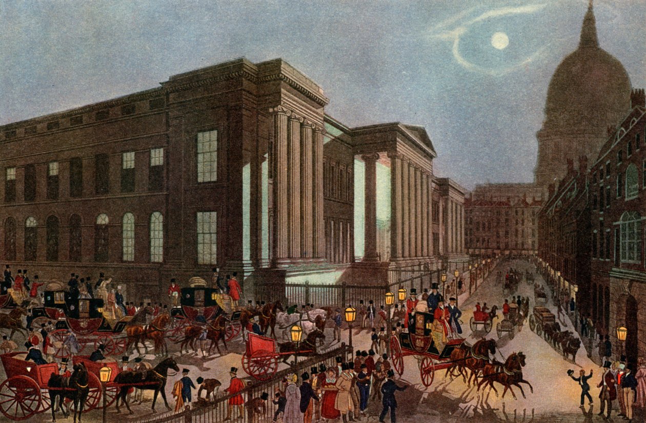 De Royal Mails vertrekken vanaf het General Post Office, Londen, 1830 door R. Reeves