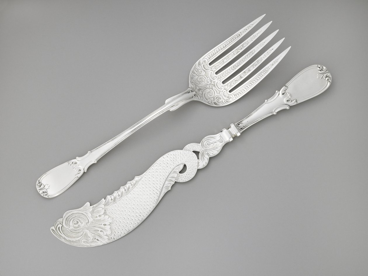 Visvork en mes, c. 1835-1845 (zilver) door R. and W. Wilson