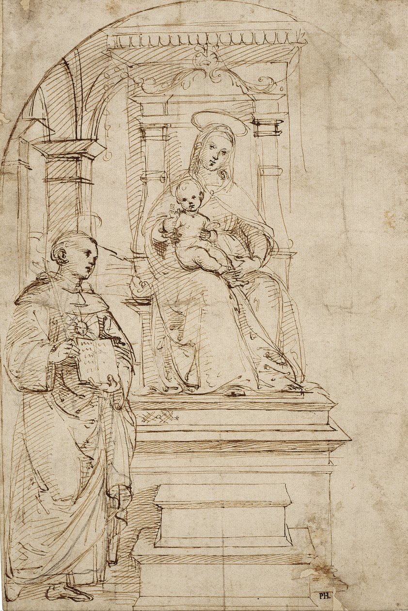Schets voor een tronende Maagd en Kind met St. Nicolaas van Tolentino door Raffaello Sanzio Raphael