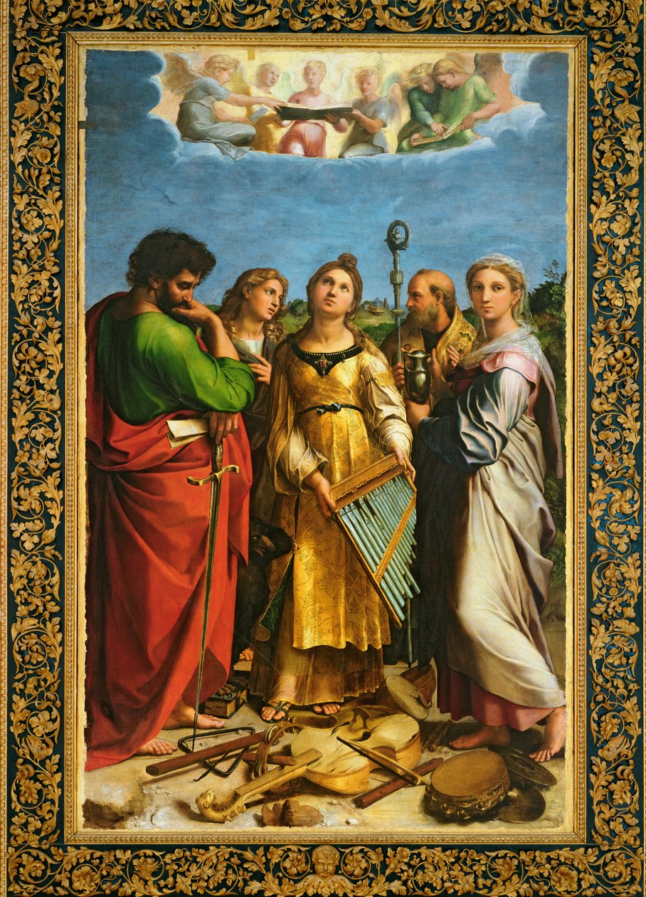 St. Cecilia omringd door St. Paulus, St. Johannes de Evangelist, St. Augustinus en Maria Magdalena, c.1513 door Raffaello Sanzio Raphael