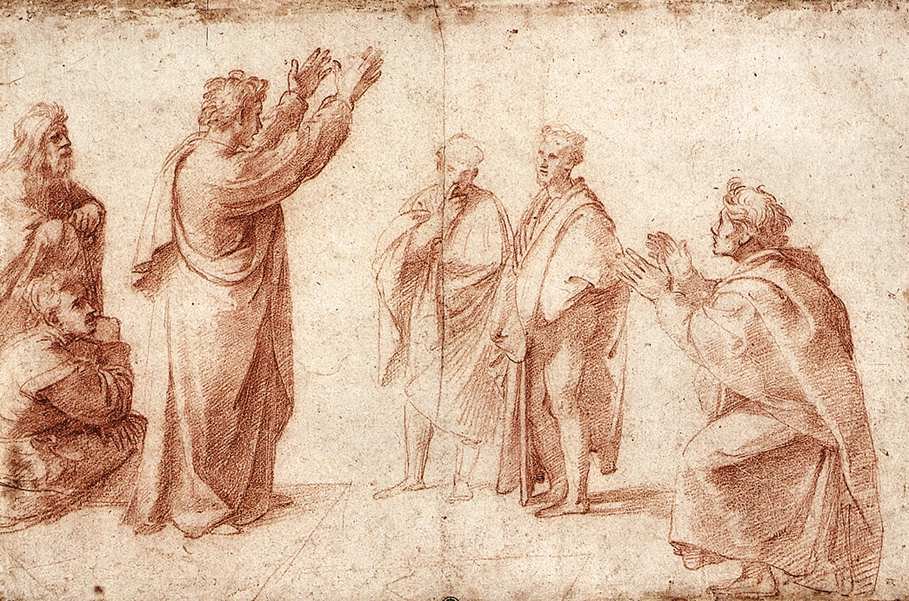 Studie voor Sint Paulus predikend in Athene door Raffaello Sanzio Raphael