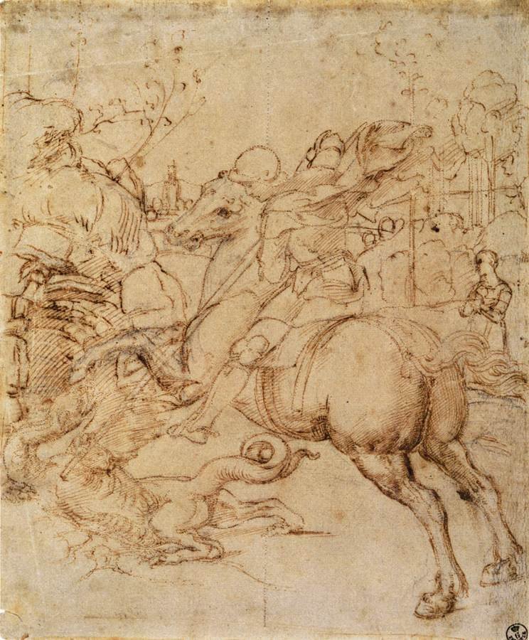 Cartoon voor Sint Joris en de draak door Raffaello Sanzio Raphael