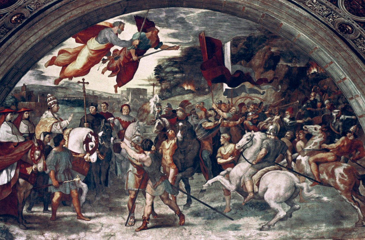 Paus Leo I, die Attila afweert (detail) door Raffaello Sanzio Raphael