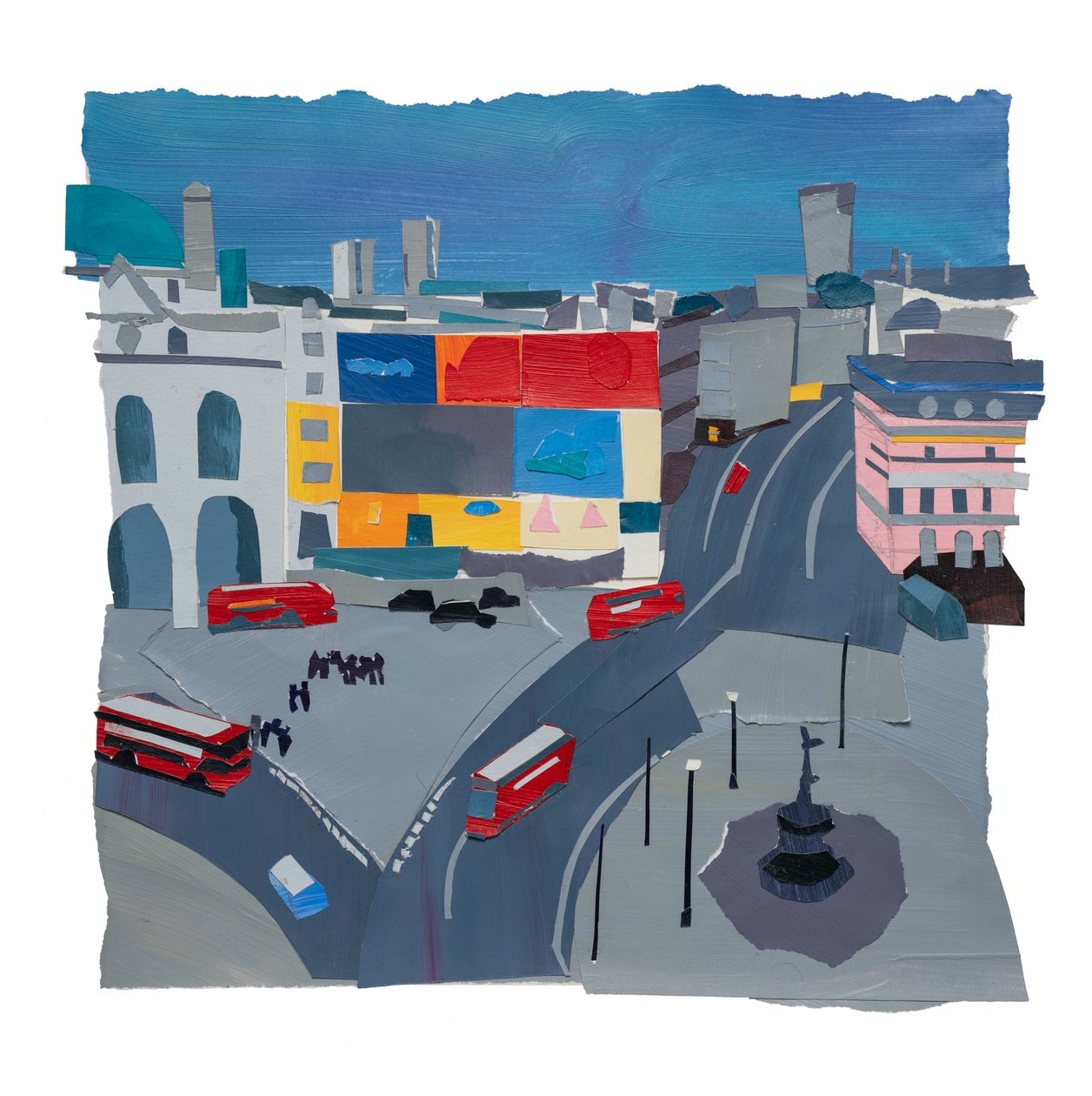 Piccadilly Circus, 2020 (acryl en collage op papier) door Raina Goran