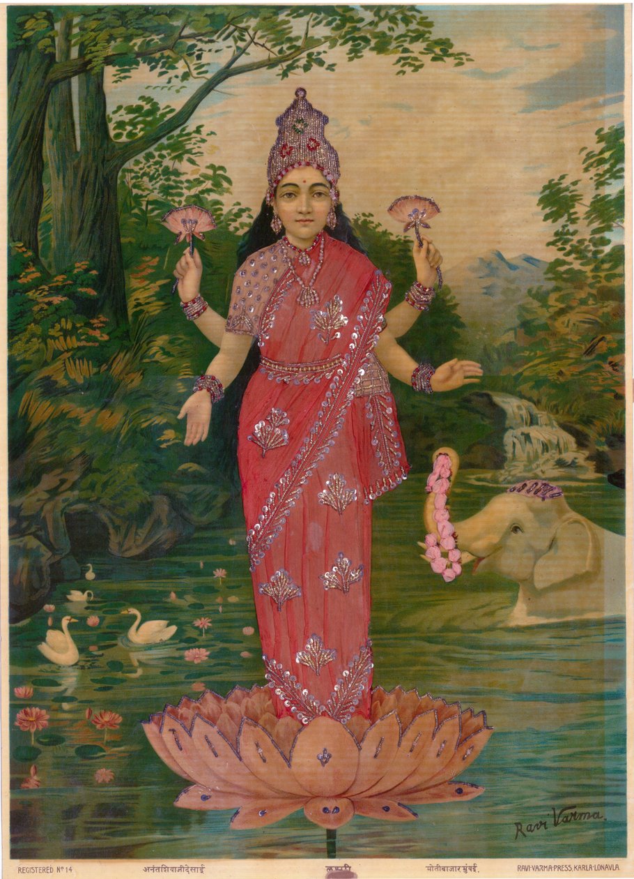Lakshmi Embellished, door Ravi Varma Press, bewerken door Raja Ravi Varma