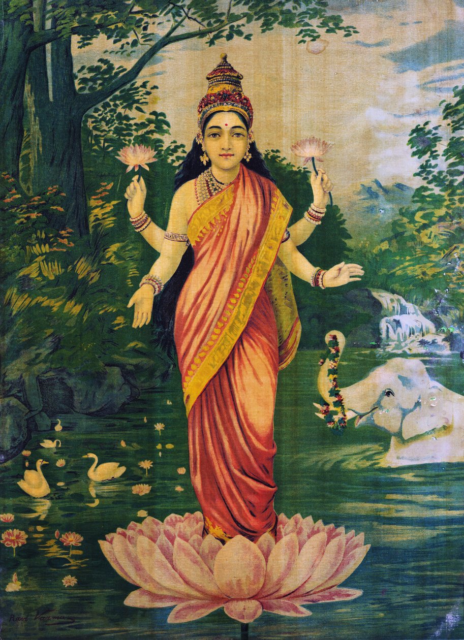 Lakshmi, door Raja Ravi Varma, jaren 1930, bewerken door Raja Ravi Varma