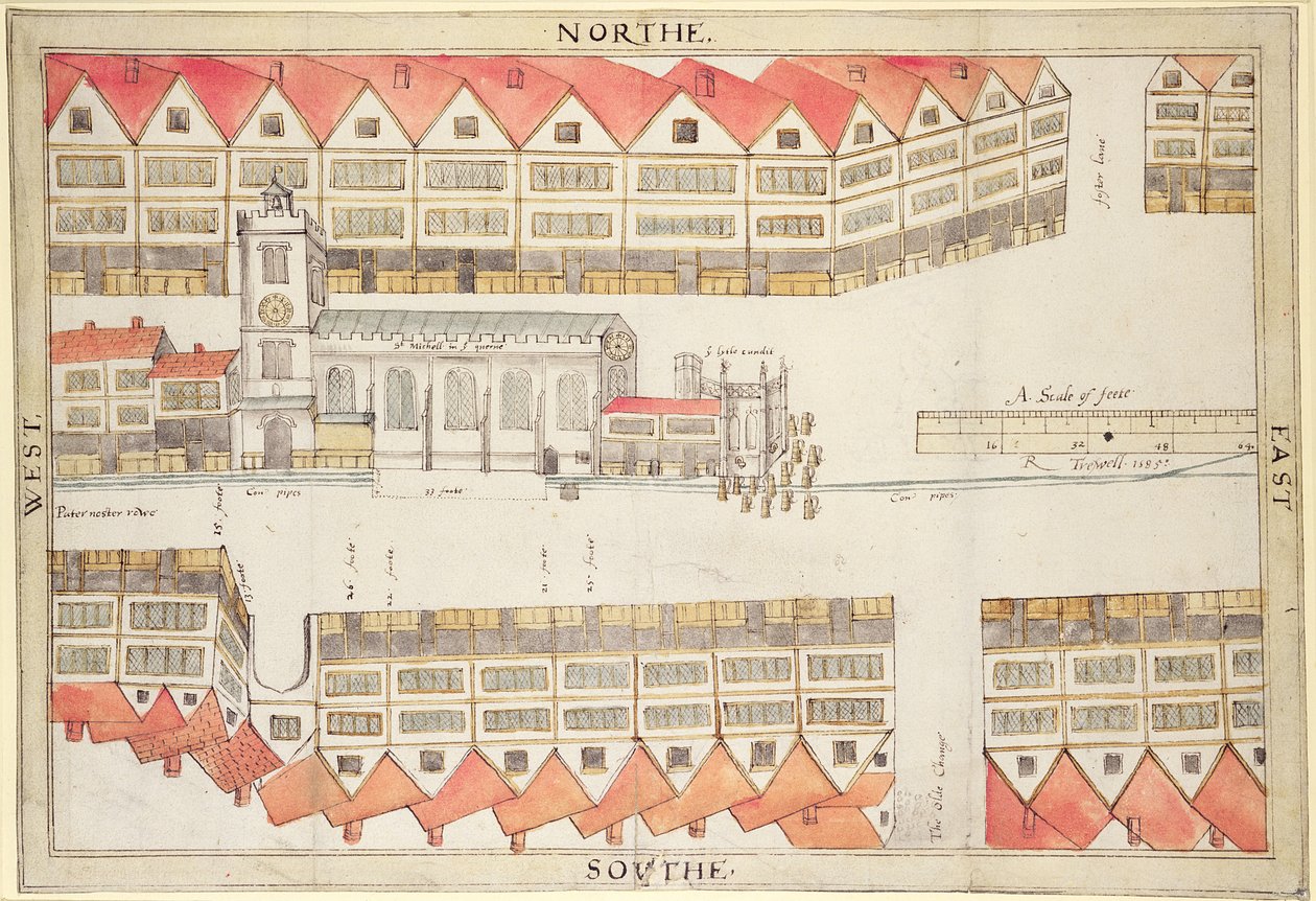 Kaart van Cheapside, Londen, 1585 door Ralph Treswell