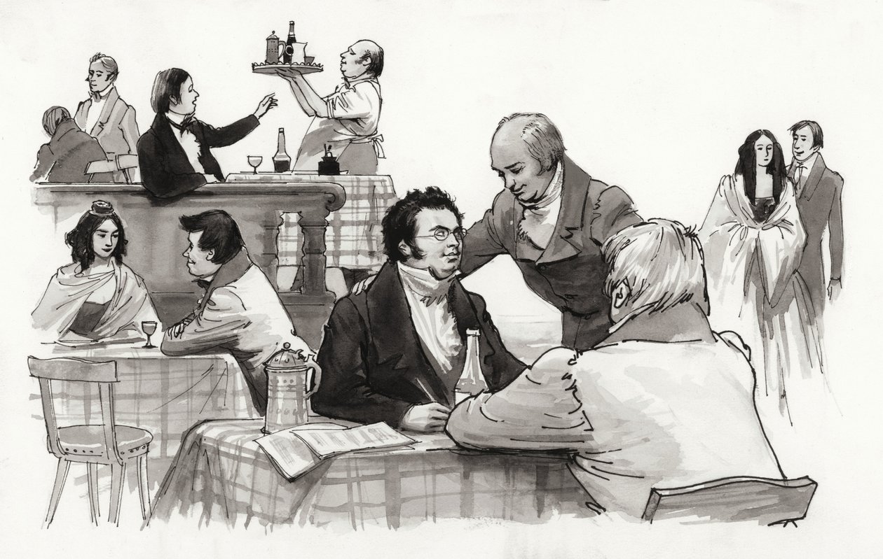 Schubert en vrienden (gouache op papier) door Ralph Bruce