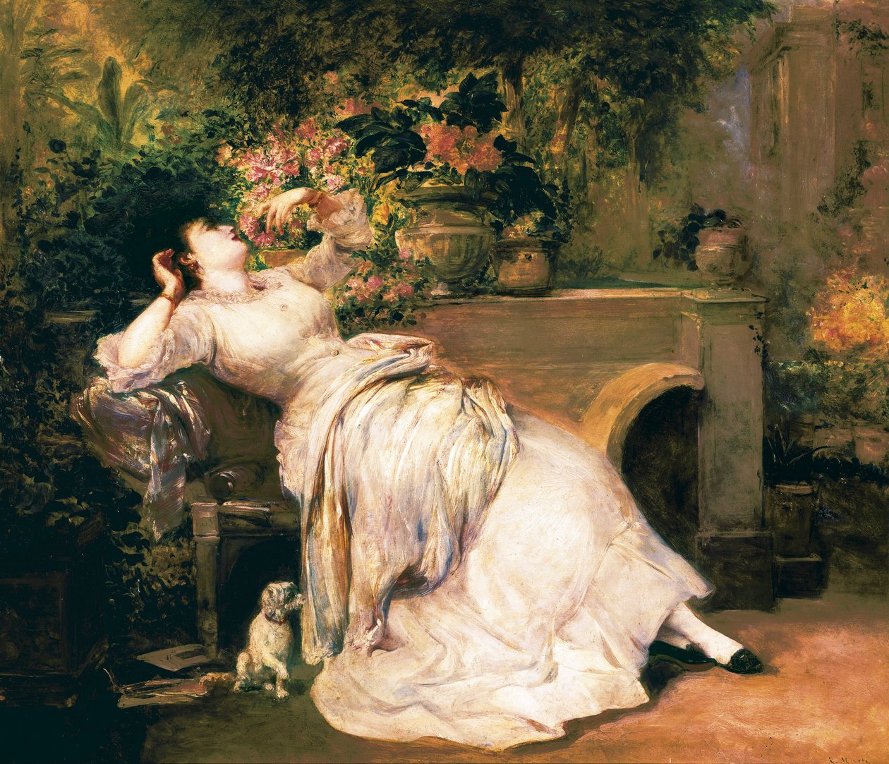 Vrouw in een tuin door Ramón Martí Alsina